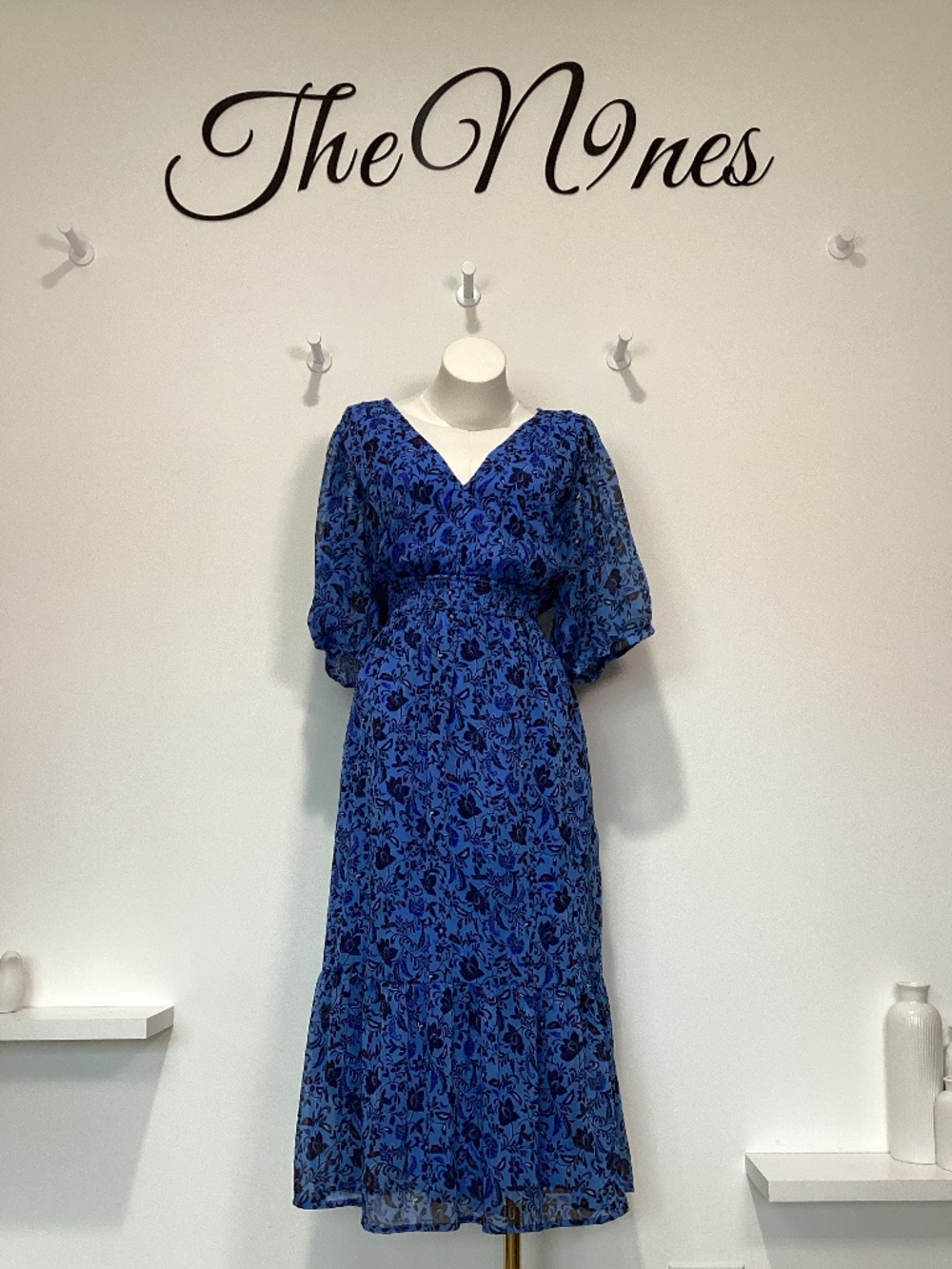 Old Navy Blue / Black Lined Midi Floral Short Sleeve Dress NWOT XL